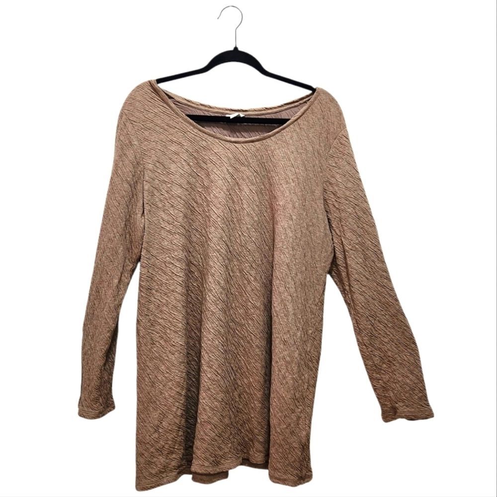 Pure Jill J Jill Top Womens L Brown 100% Cotton Crinkle Tunic Lagenlook Boho